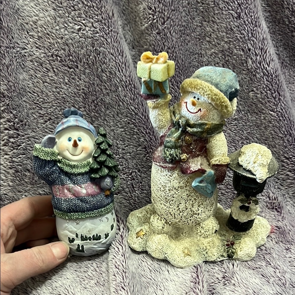 Set of 2, Festive Snowman Figurines Set